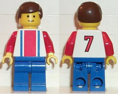 LEGO Minifigure-Soccer Player Red & Blue Team #7 on Back and Brown Hair-Sports / Soccer-SOC096-Creative Brick Builders